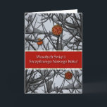 Cartes Pour Fêtes Annuelles Noël polonais, ornements en neige<br><div class="desc">Des ornements de Noël nichés dans des branches enneigées décorent la couverture de cette carte de Noël en papier écrite en polonais. Copyright © Shoaff Ballanger Studios.</div>