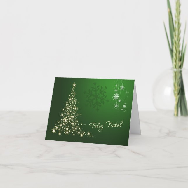 Cartes Pour Fêtes Annuelles Noël portugais, vert et arbre de scintillement (Devant)