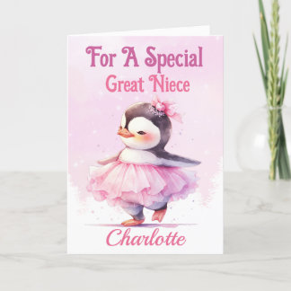 Cartes Pour Fêtes Annuelles Noël pour Great Niece Penguin Pink Ballerina