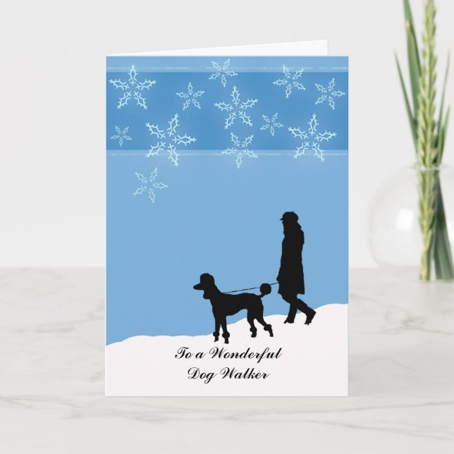 Cartes Pour Fêtes Annuelles Noël pour le marcheur de chien, caniche marchant (Devant)