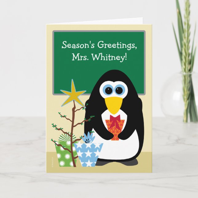 Cartes Pour Fêtes Annuelles Noël pour le pingouin mignon enseignant en classe (Devant)