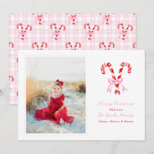 Cartes Pour Fêtes Annuelles Noël préparé Canne à sucre aquarelle Rubans roses