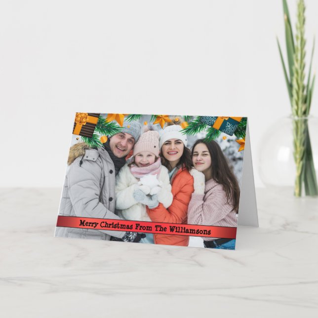 Cartes Pour Fêtes Annuelles Noël présente Pine Boughs photo cadre (Devant)