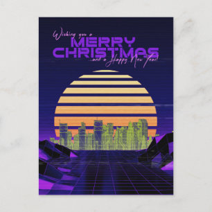 Cartes Pour Fêtes Annuelles Noël Purple Synthwave