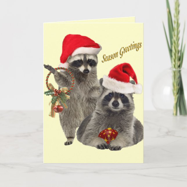 Cartes Pour Fêtes Annuelles Noël Raccoon Un Moment Pour S'Amuser (Devant)