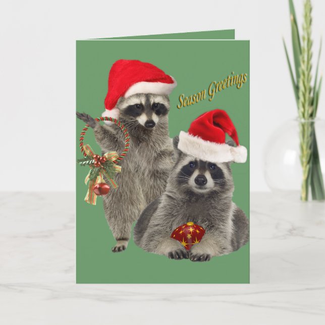 Cartes Pour Fêtes Annuelles Noël Raccoon Un Moment Pour S'Amuser (Devant)