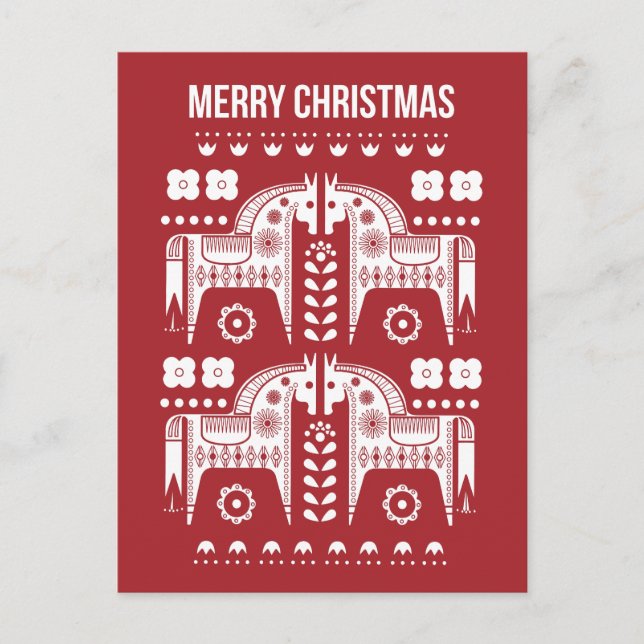 Cartes Pour Fêtes Annuelles Noël Red Reindeer Forêt scandinave nordique (Devant)