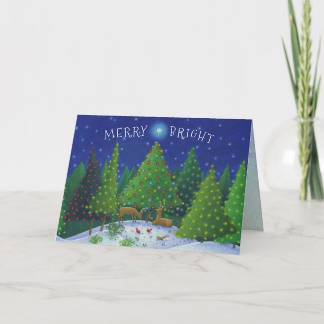 Cartes Pour Fêtes Annuelles Noël Reindeer Bois Animaux Joyeux Bright (Devant)