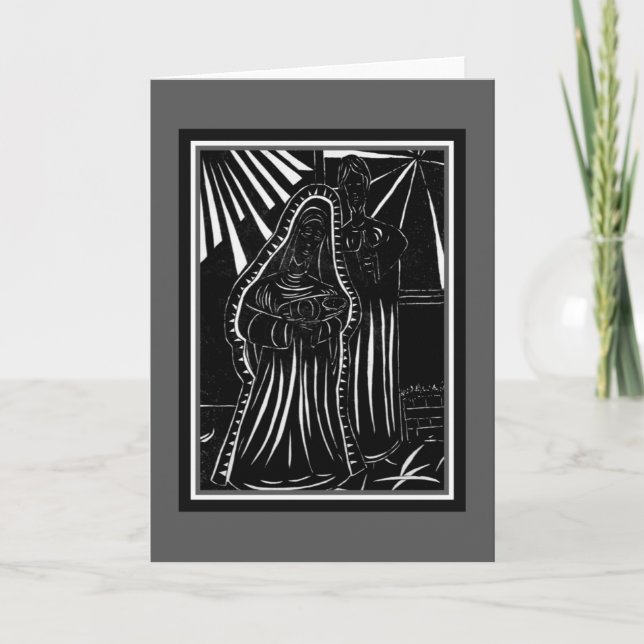 Cartes Pour Fêtes Annuelles Noël religieux blanc de nativité noire d'abrégé (Devant)