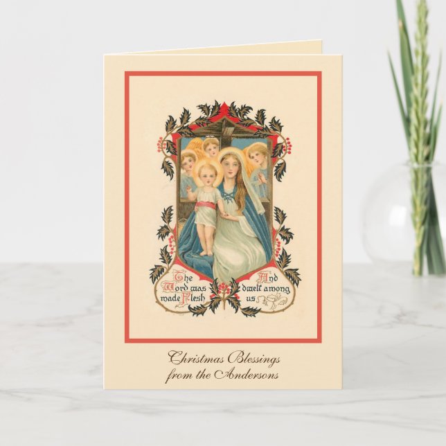 Cartes Pour Fêtes Annuelles Noël religieux Jésus Vierge Marie Anges Fête (Devant)