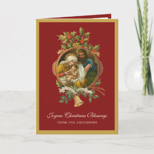 Cartes Pour Fêtes Annuelles Noël religieux Jésus Vierge Marie Joseph Poème 