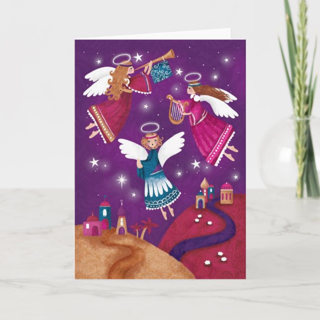 Cartes Pour Fêtes Annuelles Noël religieux moderne, trois anges (Devant)