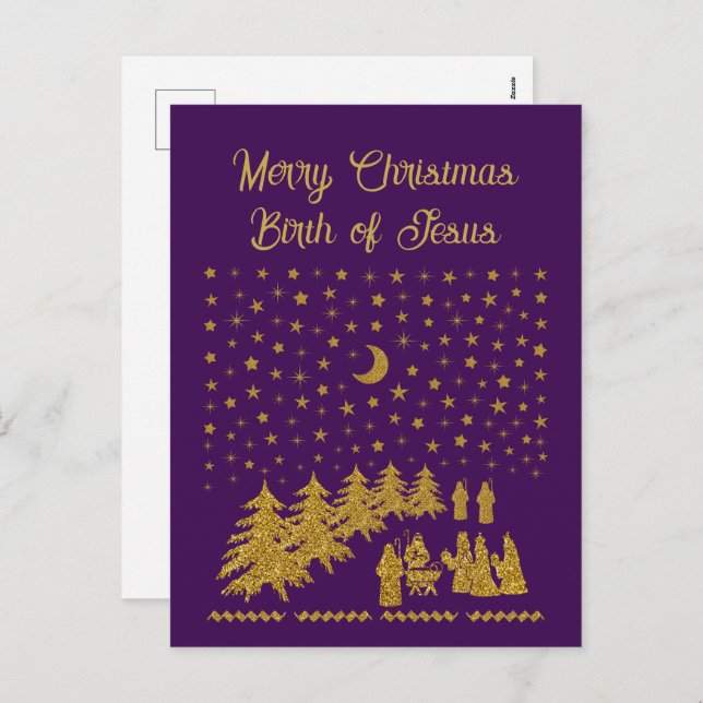 Cartes Pour Fêtes Annuelles Noël religieux, Naissance de Jésus (Devant / Derrière)