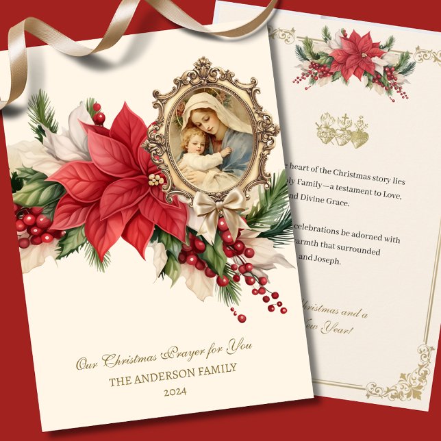 Cartes Pour Fêtes Annuelles Noël religieux Poinsettia Mère Marie Jésus (Créateur téléchargé)