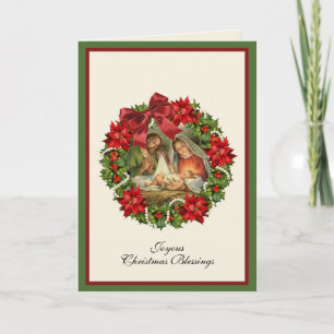 Cartes Pour Fêtes Annuelles Noël religieux Vierge Marie Jésus Joseph Floral