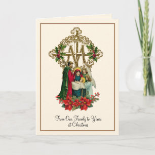 Cartes Pour Fêtes Annuelles Noël religieux Vierge Marie Jésus Poinsettias