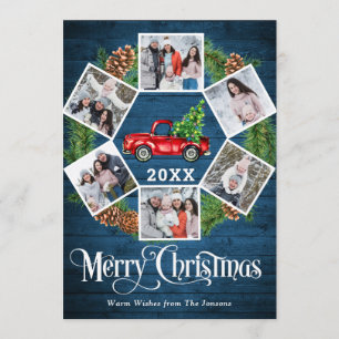 Cartes Pour Fêtes Annuelles Noël Retro Camion de ferme rouge Salutation 6 PHOT