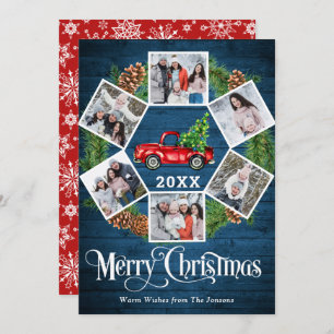 Cartes Pour Fêtes Annuelles Noël Retro Camion de ferme rouge Salutation 6 PHOT