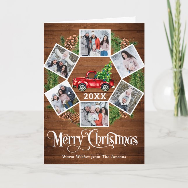 Cartes Pour Fêtes Annuelles Noël Retro Camion de ferme rouge Salutation 6 PHOT (Devant)