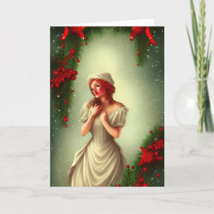 Cartes Pour Fêtes Annuelles Noël Rétro Dame Vintage