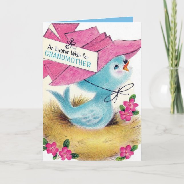 Cartes Pour Fêtes Annuelles Noël rétro grand-mère oiseau (Devant)