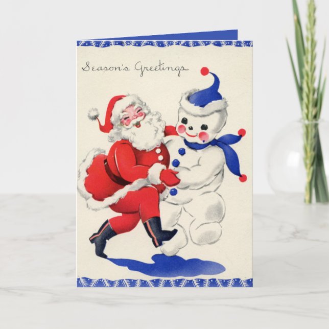 Cartes Pour Fêtes Annuelles Noël rétro Noël Père Noël snowman Holiday (Devant)