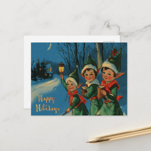 Cartes Pour Fêtes Annuelles Noël Rétro Vintage : Elfes Joyeux