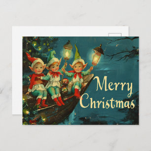 Cartes Pour Fêtes Annuelles Noël rétro vintage : Joyeux elfes