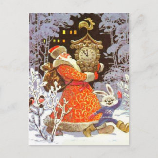 Cartes Pour Fêtes Annuelles Noël rétro Vintage, Père Noël à l'horloge