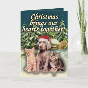 Cartes Pour Fêtes Annuelles Noël réunit nos coeurs, chaton de chiot