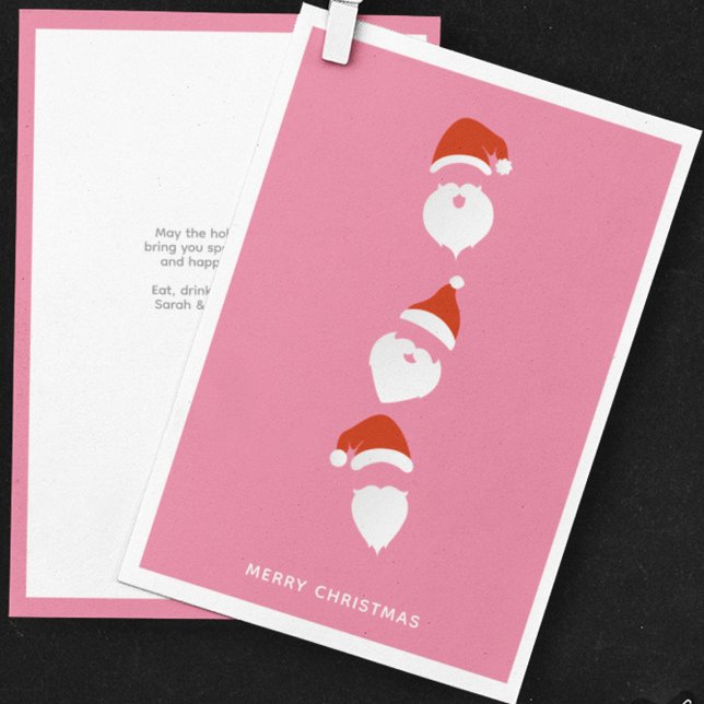 Cartes Pour Fêtes Annuelles Noël rose clair Père Noël moderne simple (Créateur téléchargé)