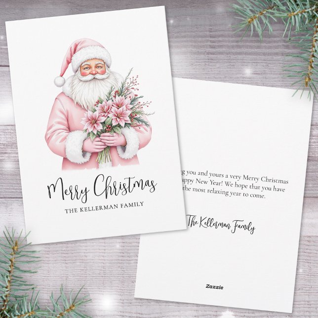Cartes Pour Fêtes Annuelles Noël rose du Père Noël (Santa Claus Pink Christmas Holiday Card)