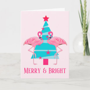 Cartes Pour Fêtes Annuelles Noël rose flamant rose joyeux et lumineux de la pl