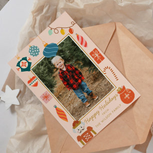 Cartes Pour Fêtes Annuelles Noël rose Ornement mignonne Photo de famille