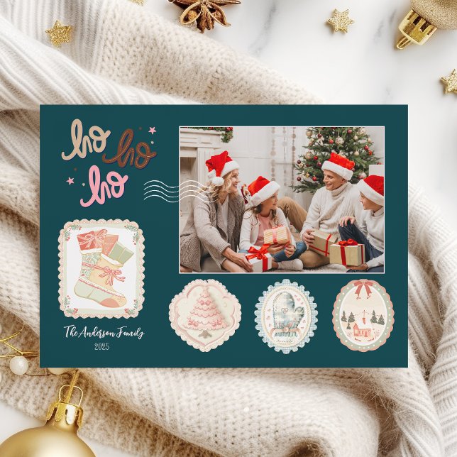 Cartes Pour Fêtes Annuelles Noël rose rétro (Créateur téléchargé)