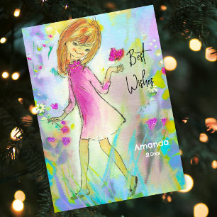 Cartes Pour Fêtes Annuelles Noël rose vielle vintage voeux nouvel an