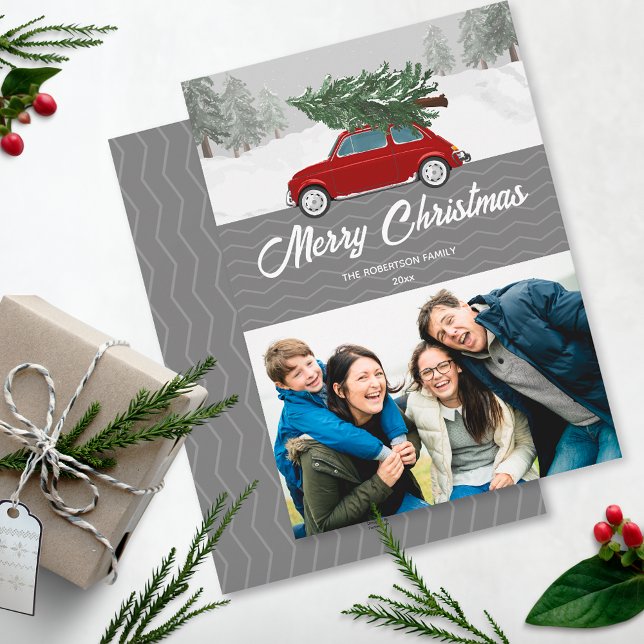 Cartes Pour Fêtes Annuelles Noël Rouge Camion Gris Chevron (Créateur téléchargé)