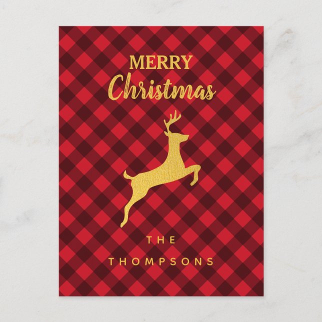 Cartes Pour Fêtes Annuelles Noël Rouge et noir Buffalo Plaid Reinder Xmas (Devant)