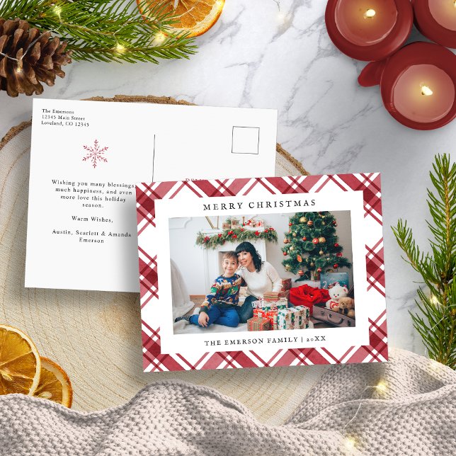 Cartes Pour Fêtes Annuelles Noël rouge plaid (Christmas Red Plaid Holiday Postcard
)