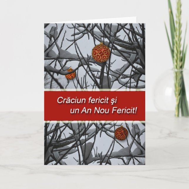 Cartes Pour Fêtes Annuelles Noël roumain, Ornements en neige (Devant)