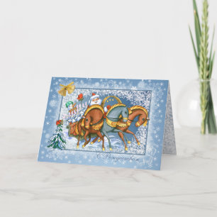 Cartes Pour Fêtes Annuelles Noël russe - Troïka, Père Noël, bonhomme de neige,