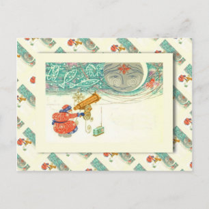 Cartes Pour Fêtes Annuelles Noël russe vintage, Père Noël et télescope