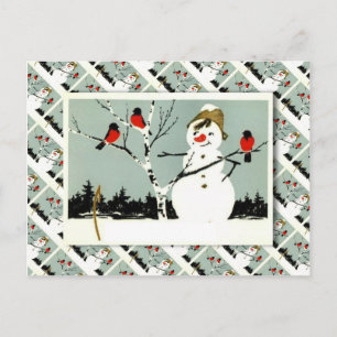 Cartes Pour Fêtes Annuelles Noël russe vintage, Snowman et robins