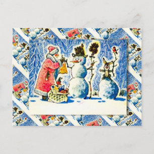 Cartes Pour Fêtes Annuelles Noël russe vintage, Snowman, Père Noël