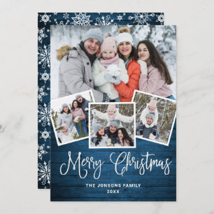 Cartes Pour Fêtes Annuelles Noël Rustic Blue Wood 4 PHOTO Salutation