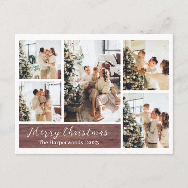 Cartes Pour Fêtes Annuelles Noël Rustic Reindeer Family Photo Collage (Devant)