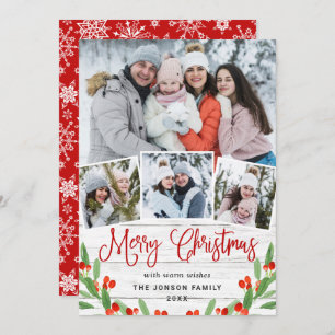 Cartes Pour Fêtes Annuelles Noël Rustic White Wood 4 PHOTO Salutation