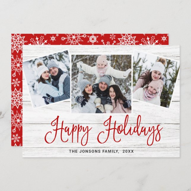 Cartes Pour Fêtes Annuelles Noël Rustic Wood 3 PHOTO Salutation (Devant / Derrière)
