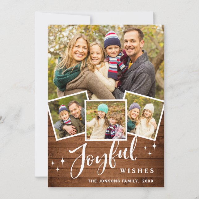 Cartes Pour Fêtes Annuelles Noël Rustic Wood 4 PHOTO Salutation Boho (Devant)