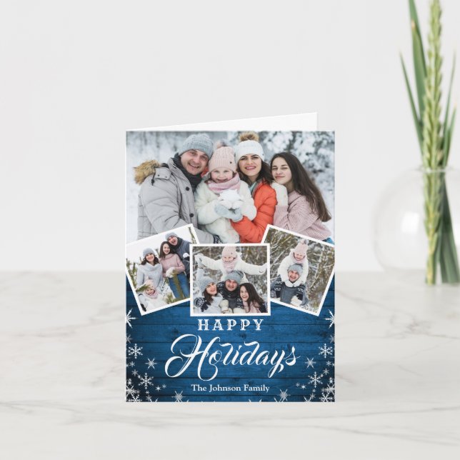 Cartes Pour Fêtes Annuelles Noël Rustic Wood 4 PHOTO Salutation QR code (Devant)